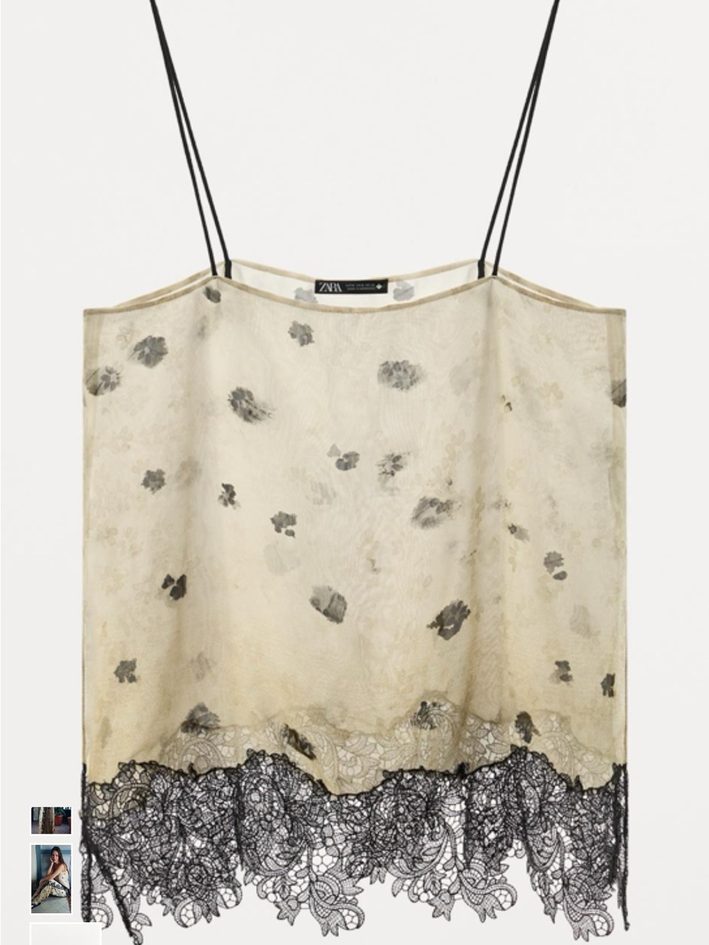 Zara Cream Floral Printed Lace-Trim Camisole Top